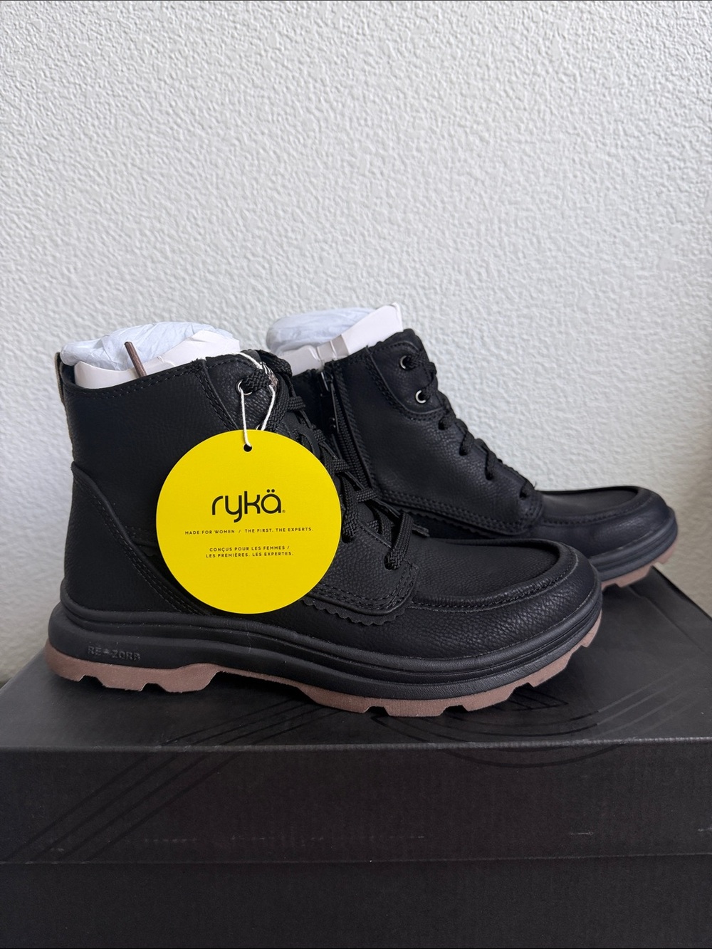 Ryka Women's Belfast Water-Repellent Black Lace-Up Ankle Boots NIB